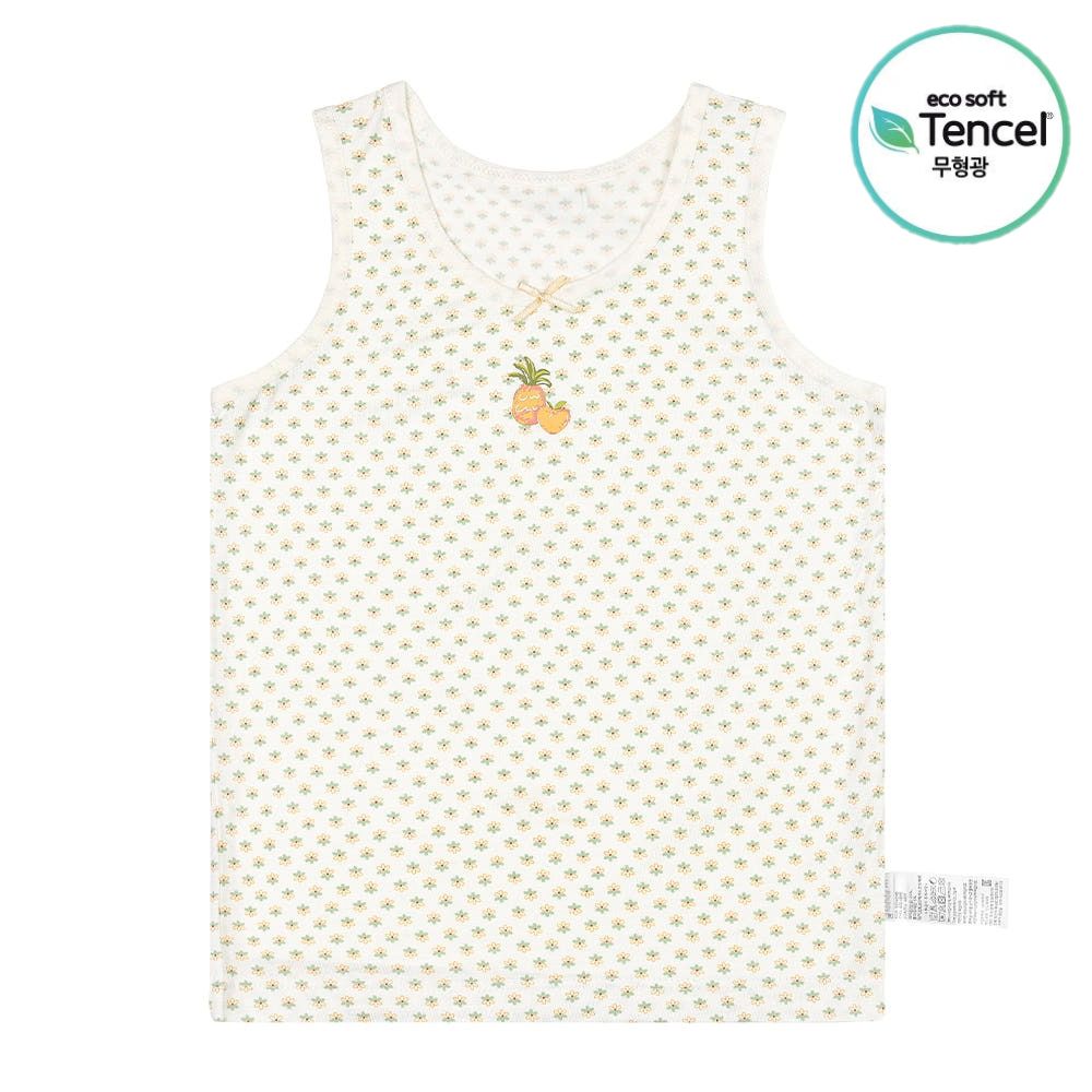 天絲纖維透氣背心內衣(女寶)-小花水果插畫-米
