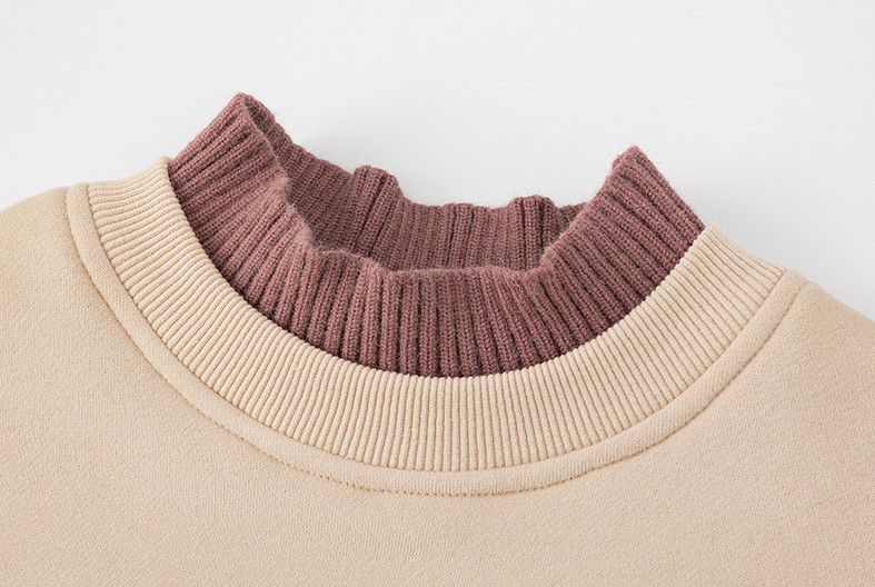 加絨休閒大學T-米杏色