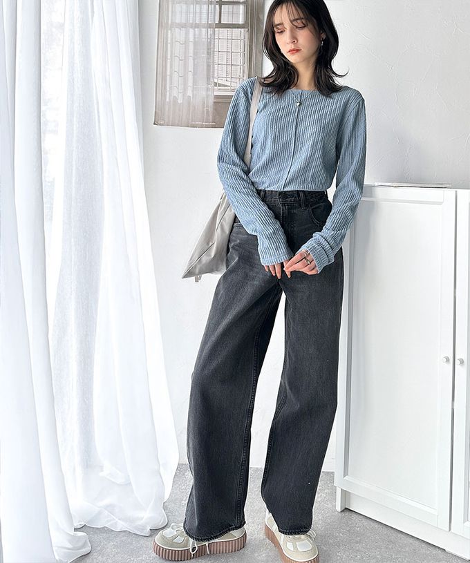 日本 Classical Elf - 前後2way微光澤紋理長袖上衣-淺灰