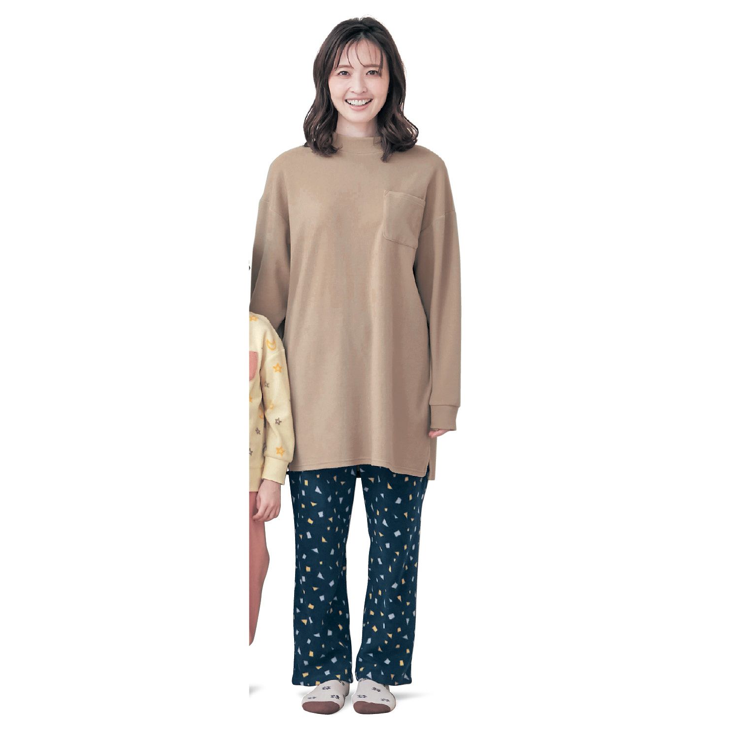 日本千趣會 - (媽媽) fleece保暖長袖家居服/睡衣-星月-粉米