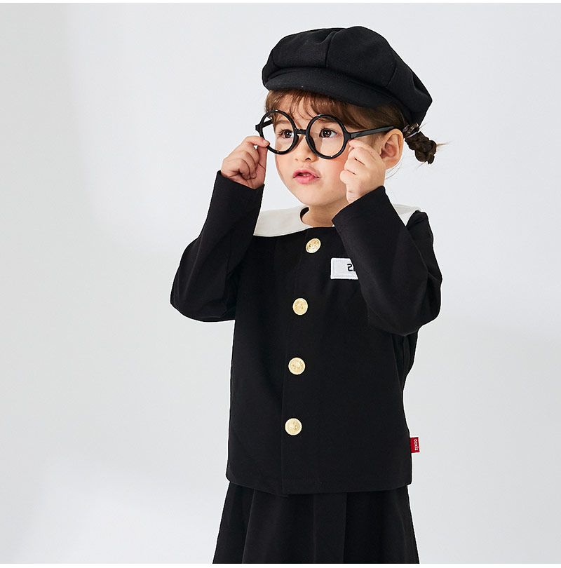 韓國 OZKIZ - 黑色返校日校服短裙套裝(附帽子/圍巾)-黑