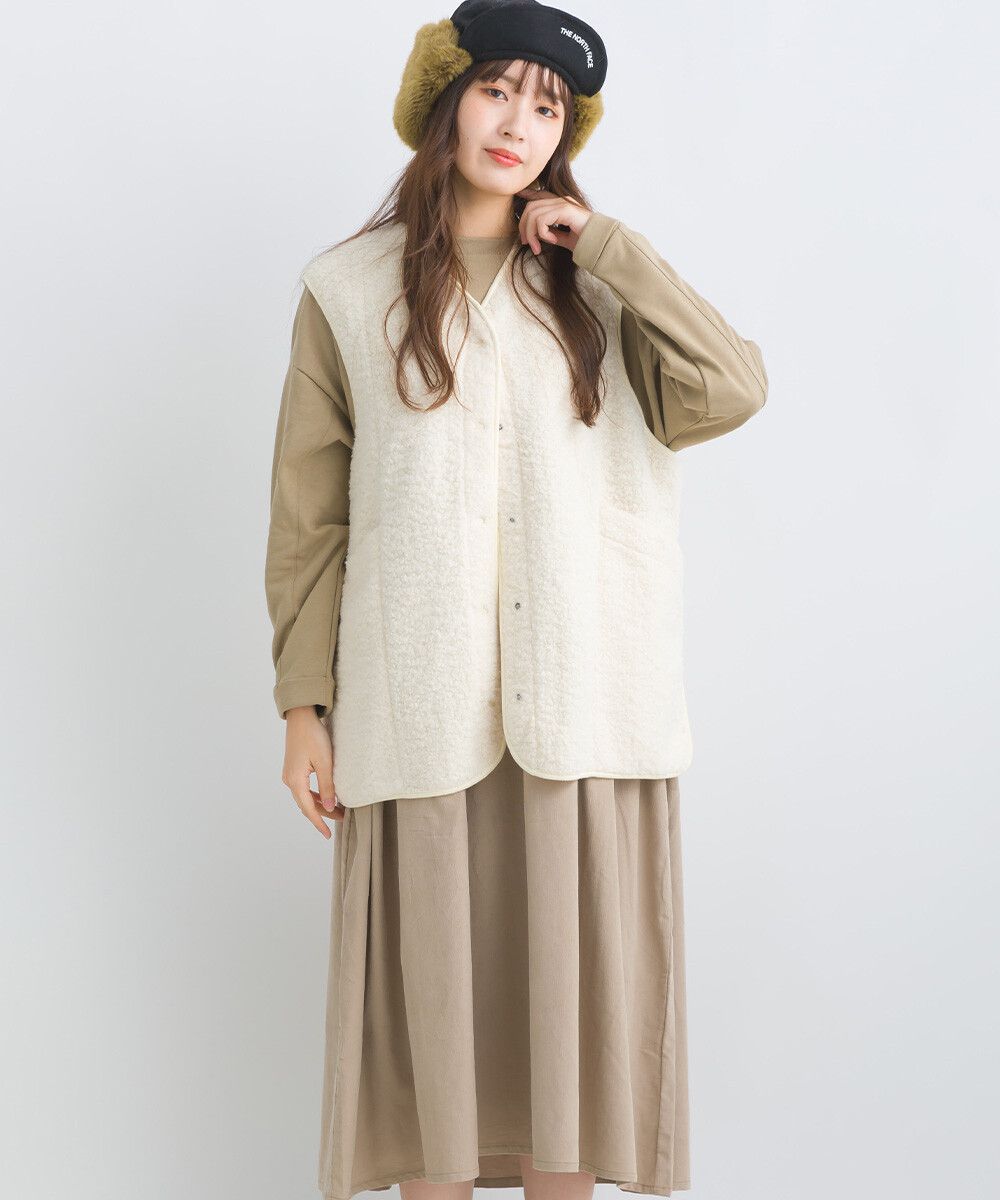 日本女裝代購 - 前後2way大口袋短毛背心-象牙