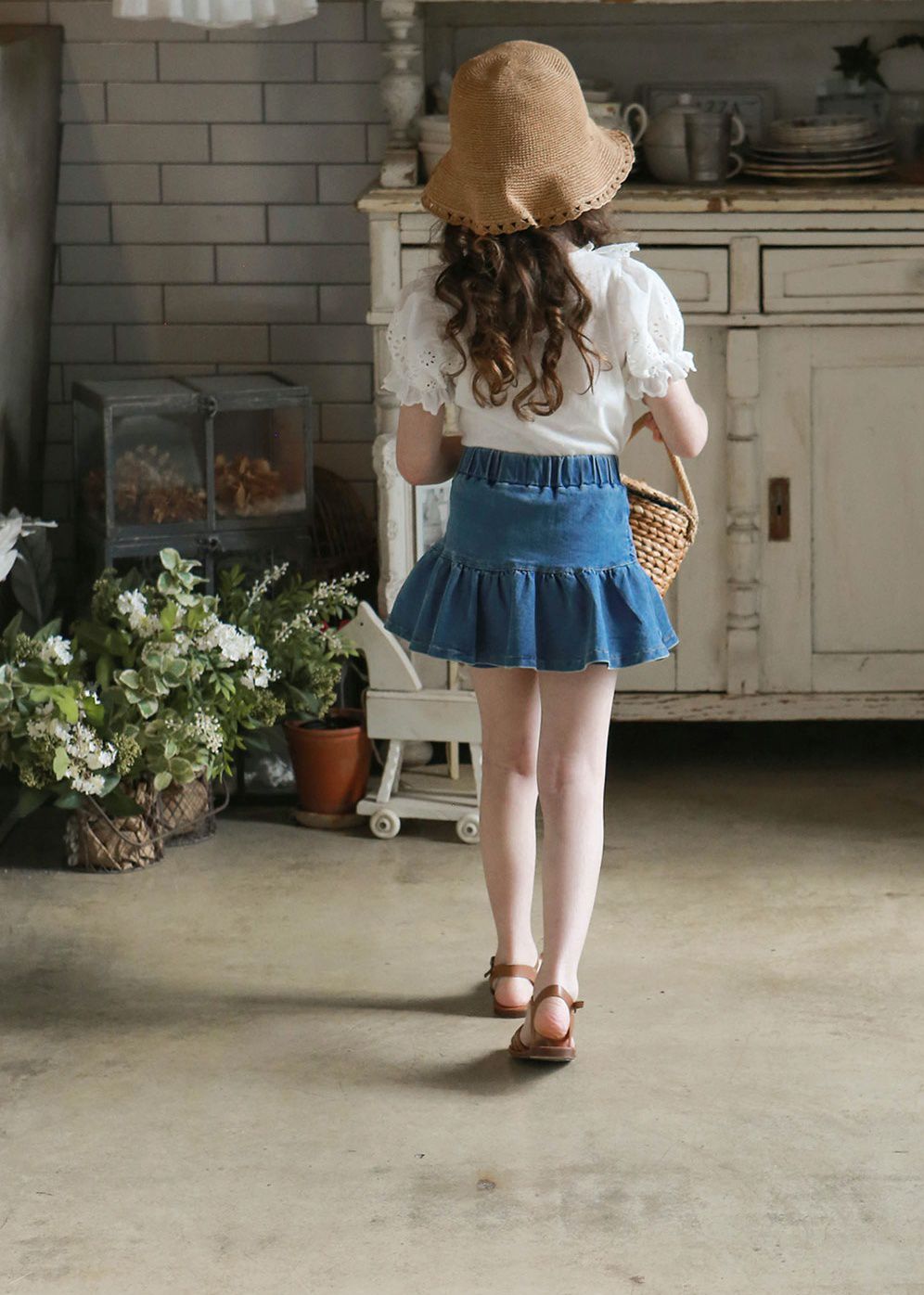 韓國 PuellaFLO - 荷葉裙襬牛仔褲裙-深藍