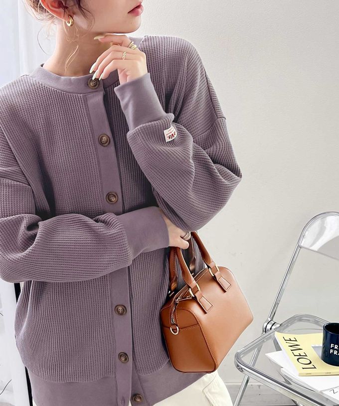 日本 Classical Elf - Java 2WAY柔軟華夫格薄針織外套-米杏