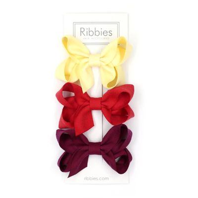 英國 Ribbies - 雙層中蝴蝶結3入組(黃紅系列)