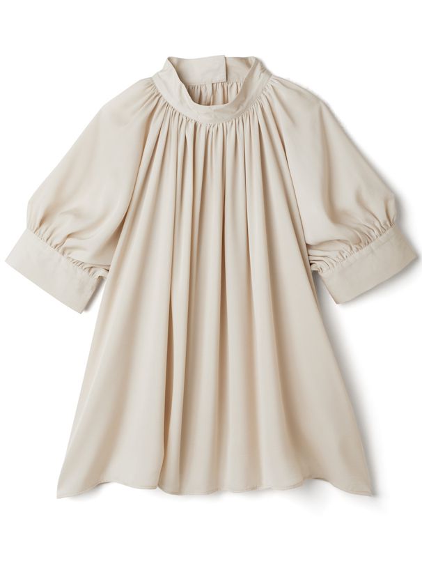 日本 GRL - 百搭立領泡泡短袖上衣-深棕粉 (F)