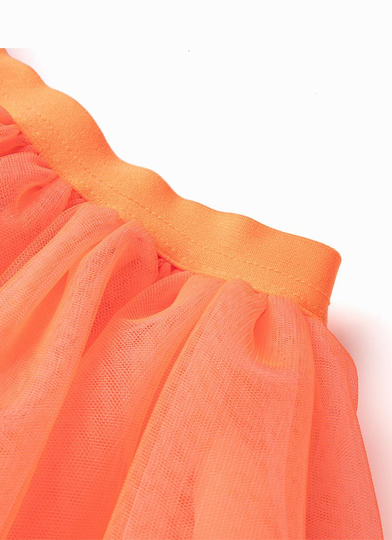 韓國 OZKIZ - 鬆緊腰漸層網紗裙-橘