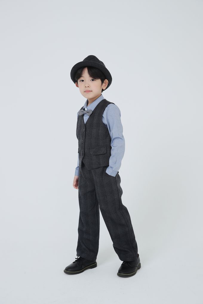 韓國 Coco Bang - (兩件式)英式小紳士背心長褲套裝-深灰