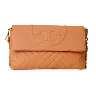 Tory Burch - 質感皮革造型翻蓋鍊包 (駝桔)