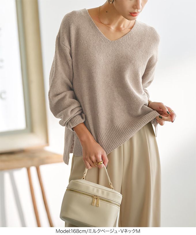 日本 Kobe Lettuce - [可機洗]都會時尚柔軟寬鬆毛衣(選領)-素色-粉