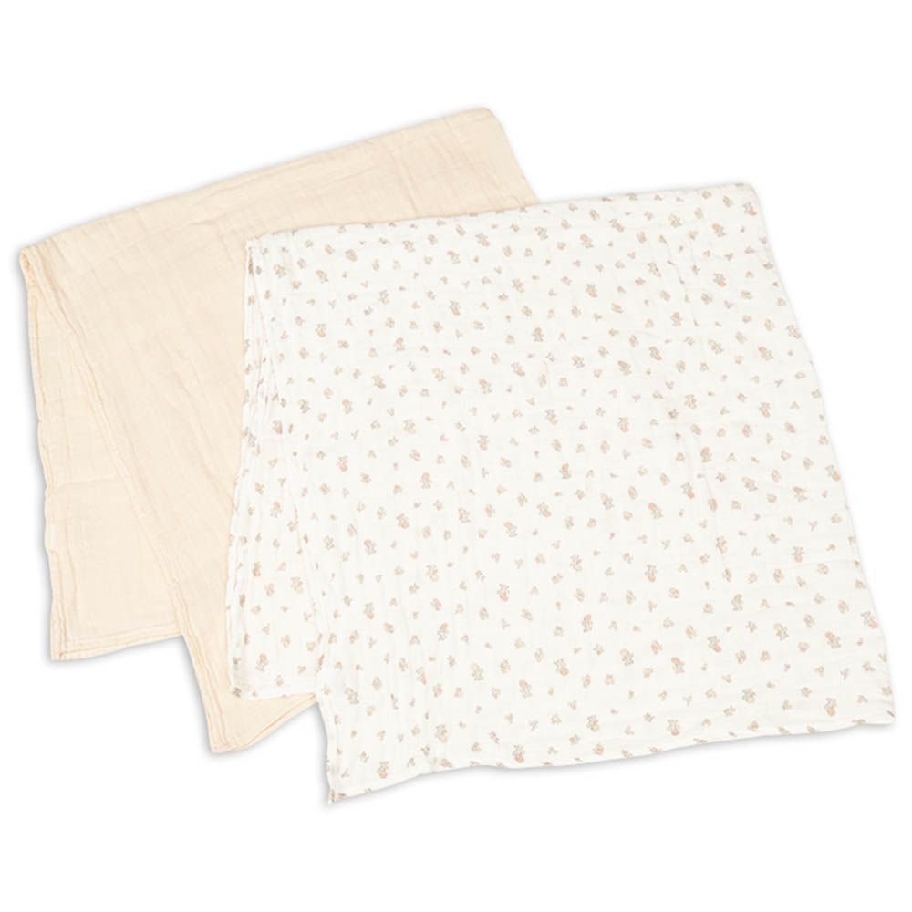 包巾2件組-穆斯林棉紗 草莓&小花-粉紅色 (100cm×100cm)