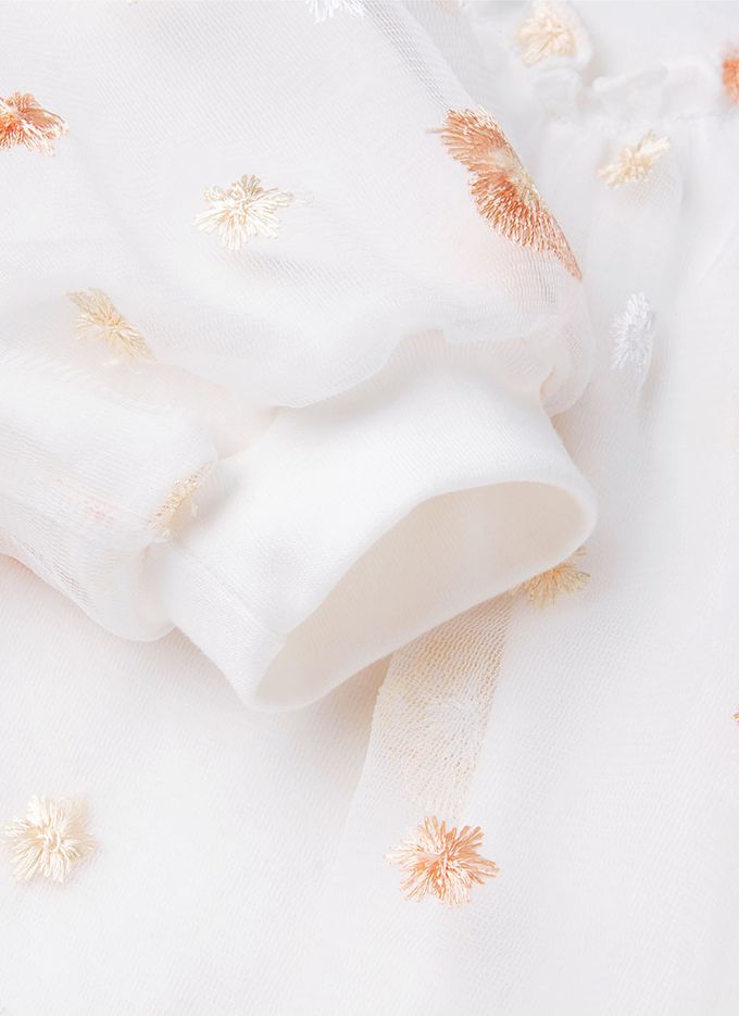 韓國 OZKIZ - (附包包)浪漫花仙子拼接網紗洋裝-白