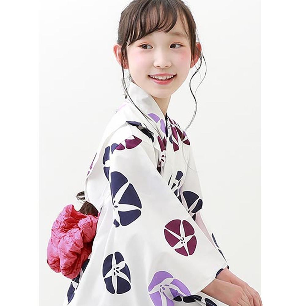 日本 devirock - 純棉夏日祭典花朵浴衣兵兒帶2件組-朝顏-紫x粉