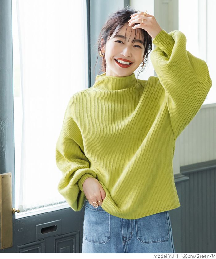 日本 COCA - 細坑紋立領寬鬆落肩針織毛衣-淺灰