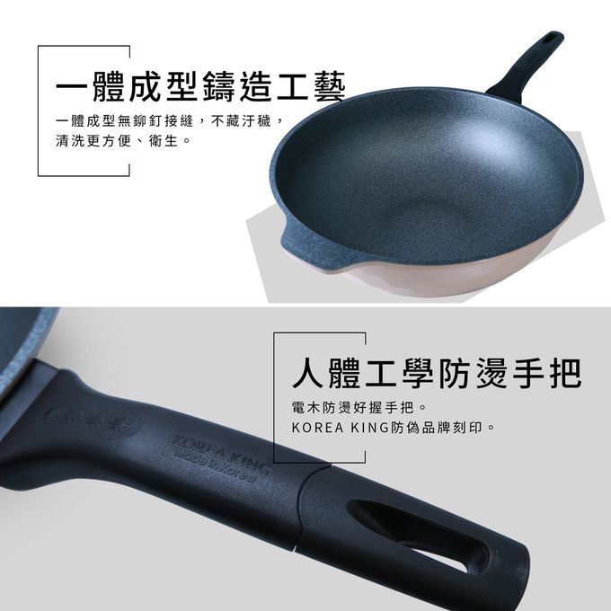 韓國Korea King - 韓國製IH蜂巢鈦金花崗岩不沾炒鍋-附蓋/一體成型/不挑爐具-32 cm