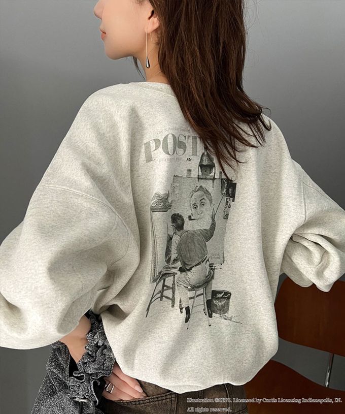 日本 Classical Elf - 設計師聯名 2WAY印花裏毛上衣-三重自畫像-炭灰