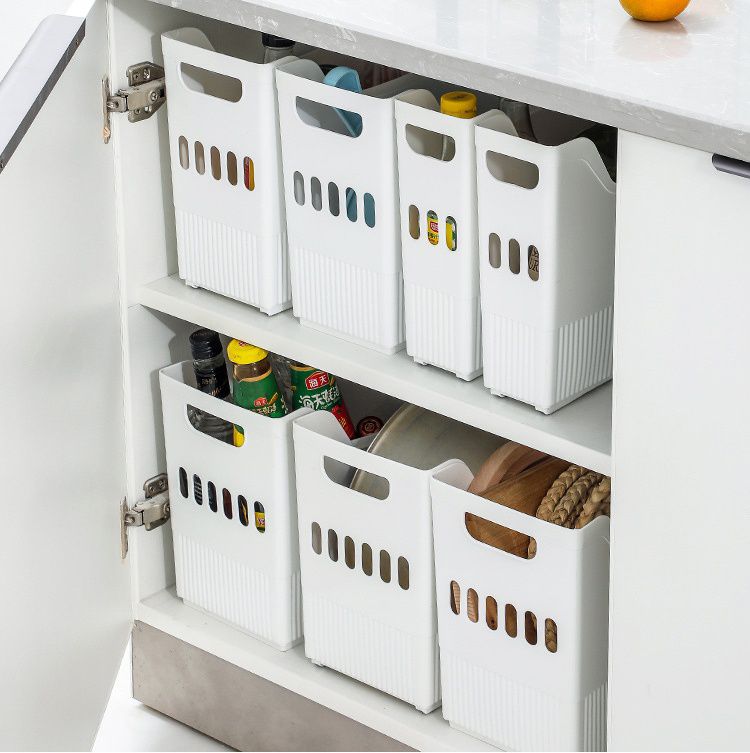 凹型滑輪收納提籃-大號-白色 (34x17x25cm)