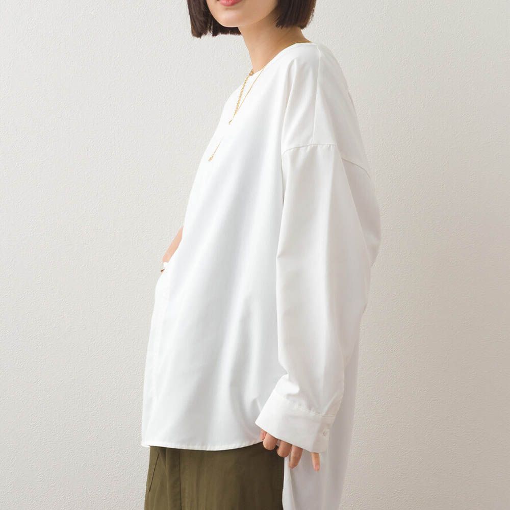 圓弧優雅前短後長修身船領長袖上衣-白