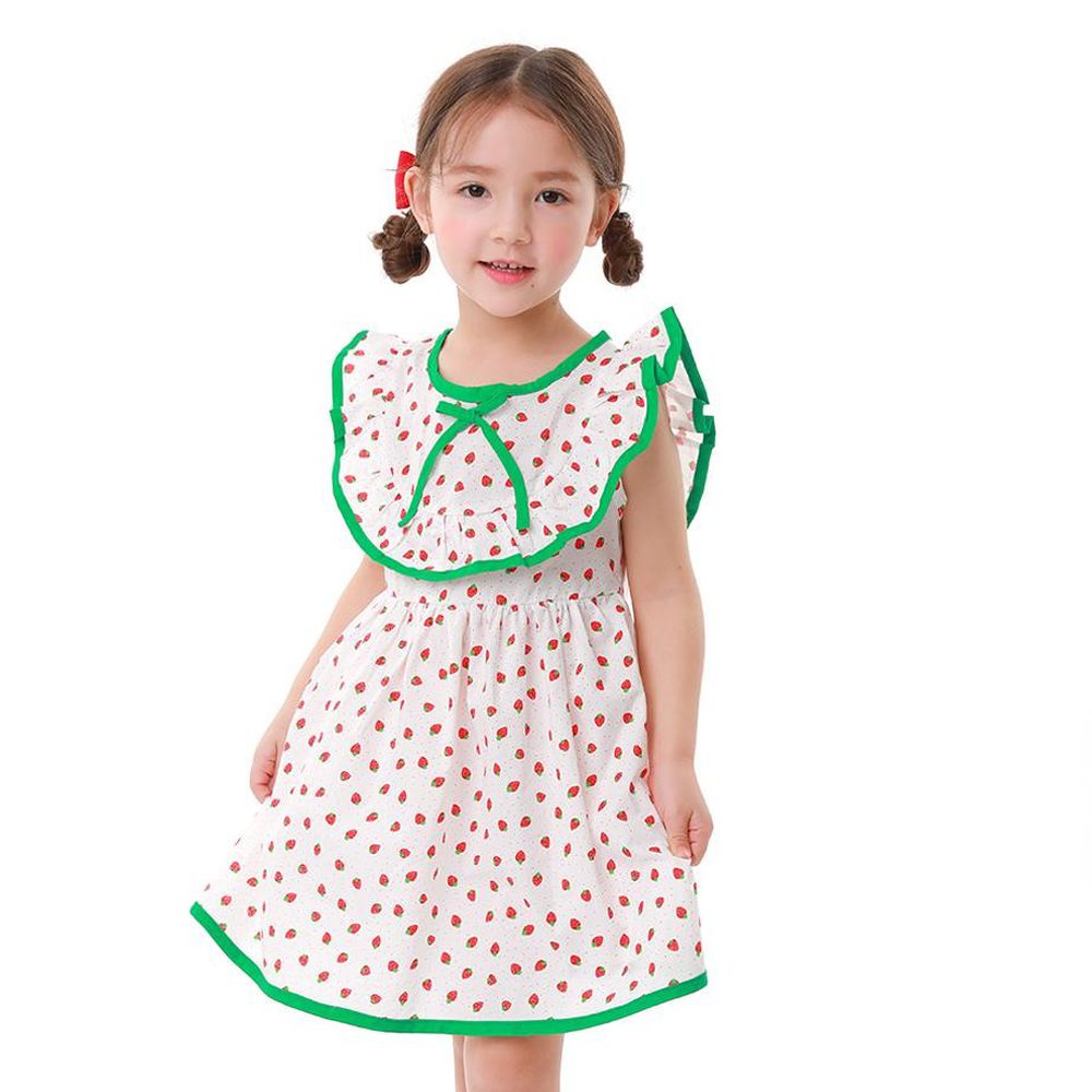 韓國 OZKIZ - 綠色滾邊滿版草莓洋裝