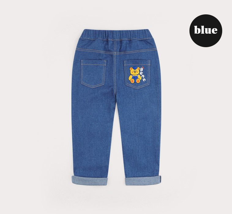 韓國 HEJMINI - 淘氣貝尼口袋丹寧褲-藍