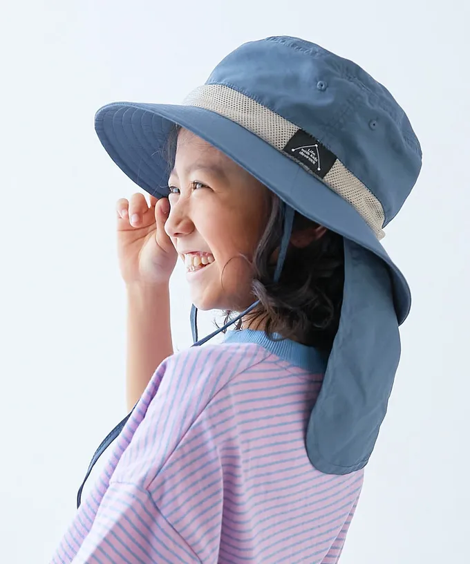 日本 devirock - UVcut 防潑水蓋脖遮陽帽(可親子裝)-墨綠撞色