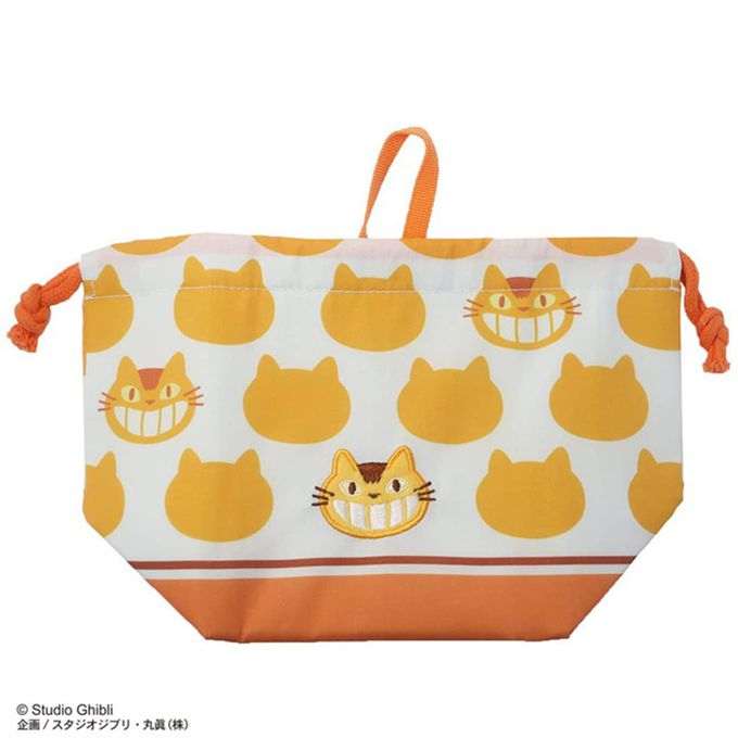 日本千趣會 - 貓巴士刺繡印花束口收納袋-橘 (S(約20×19cm))
