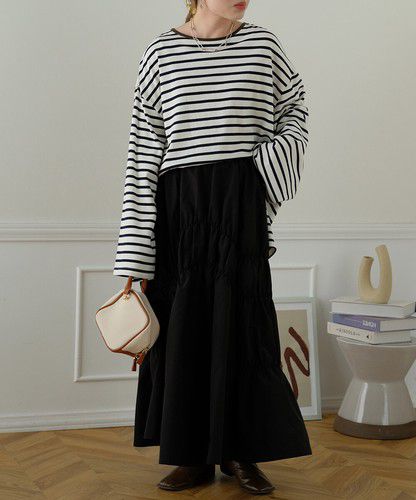 日本 Bou Jeloud - 不規則皺縮設計長裙-橘