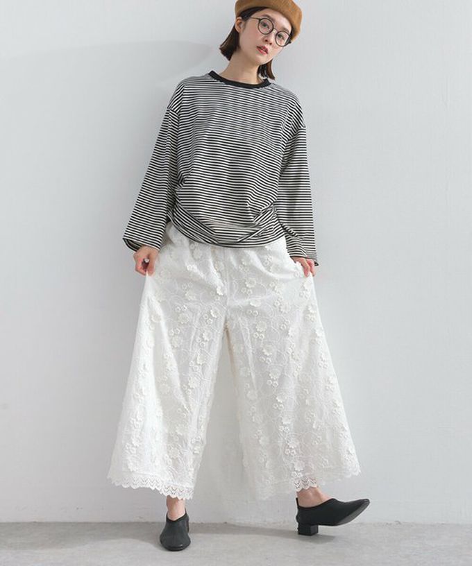 日本 Lupilien - 100%棉 奢華滿版緹花刺繡寬褲-黑