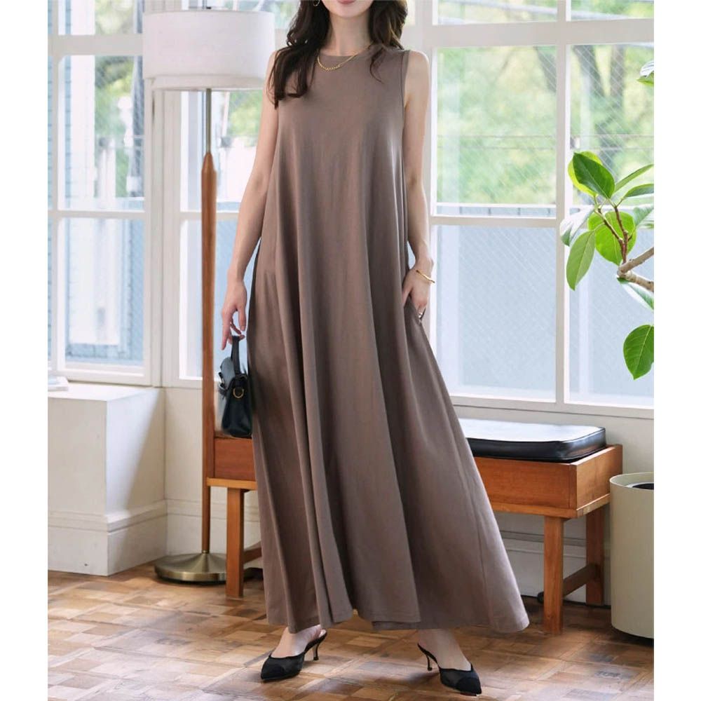 抗透汗 優雅A字無袖洋裝(附bra)-摩卡