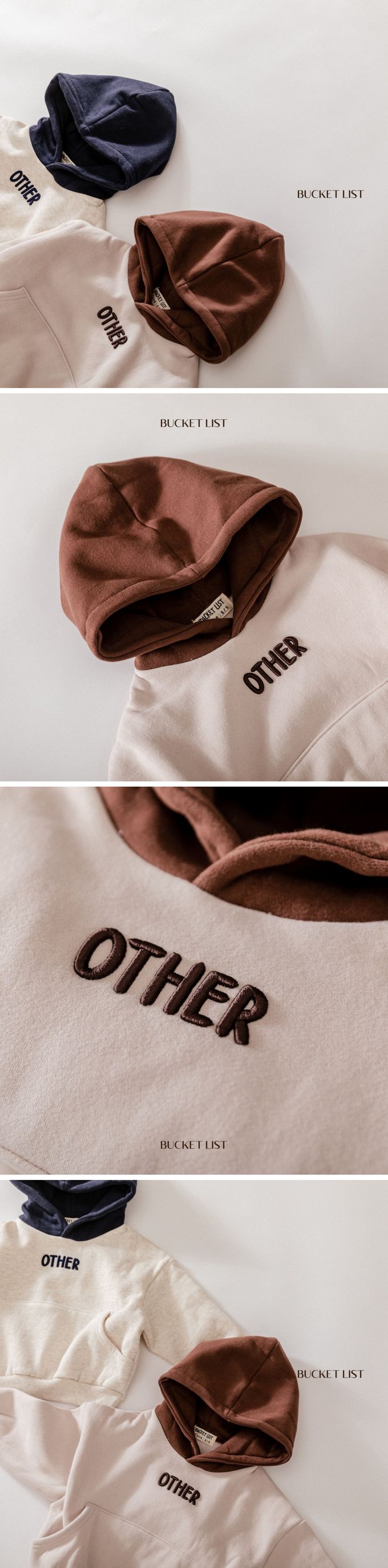 韓國 BUCKET LIST - (內磨毛)OTHER刺繡連帽T-咖啡