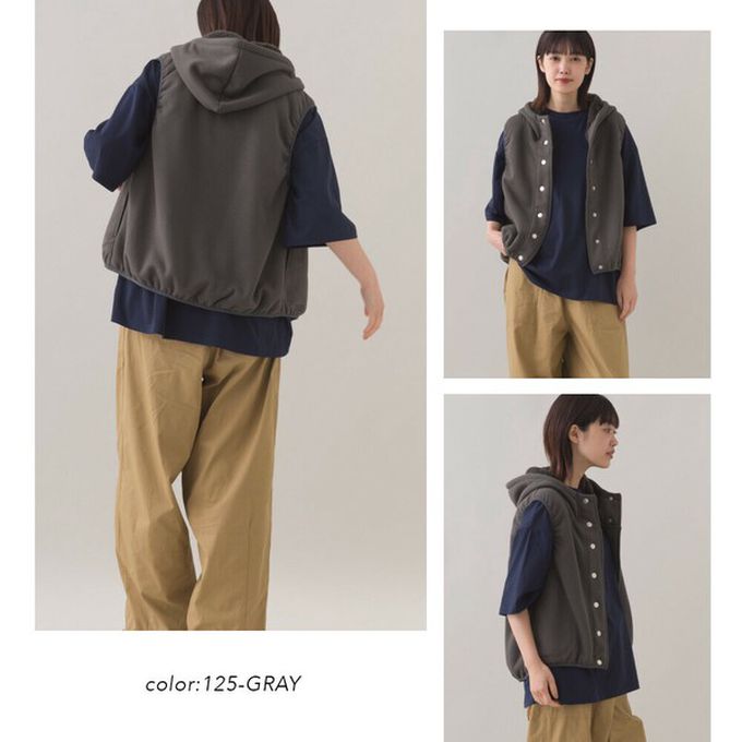 日本 OMNES - 裏起毛保暖短版運動風連帽背心-象牙