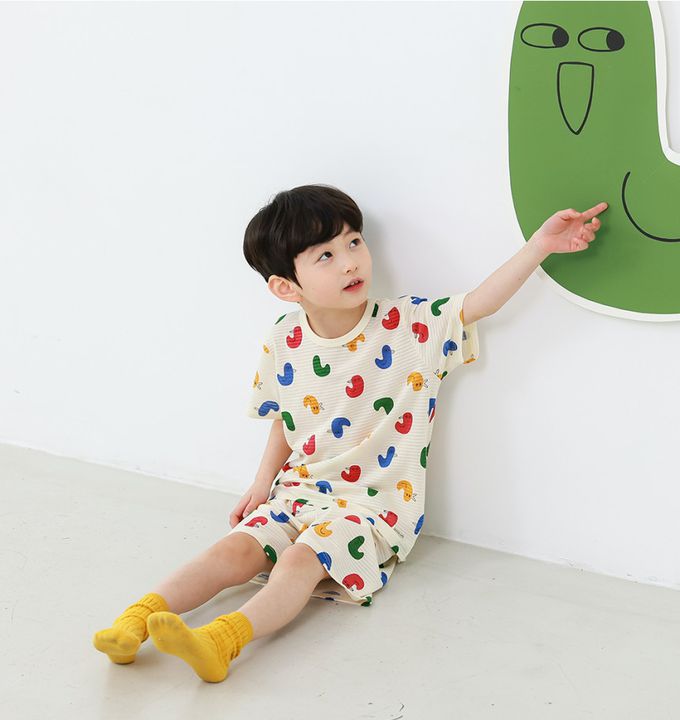 韓國 Ppippilong - 親膚緹花短袖家居服-童趣小雞-米