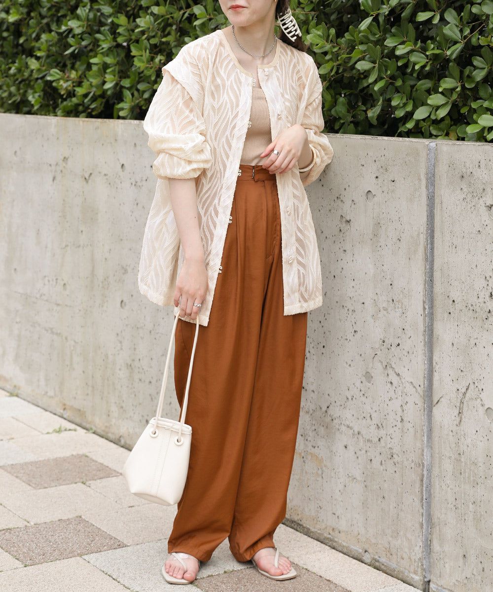 日本 Bab - 波浪紋透感排釦襯衫-米杏