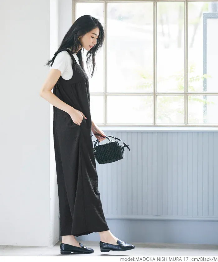 日本 COCA - 可愛百搭垂墜感吊帶褲-黑