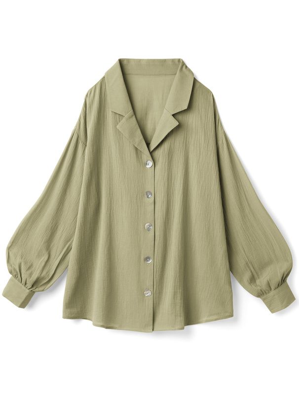 日本 GRL - 100%棉 翻領落肩透氣薄長袖襯衫-深海藍 (F)