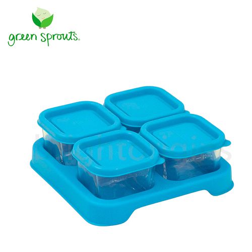美國 green sprouts 小綠芽 - 副食品玻璃分裝小盒60ml 一組4入-藍色 (14x14x5公分)