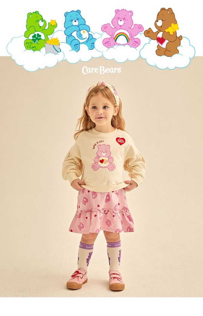 韓國 Care Bears - 聯名款愛心熊熊拼接感洋裝-米白X粉