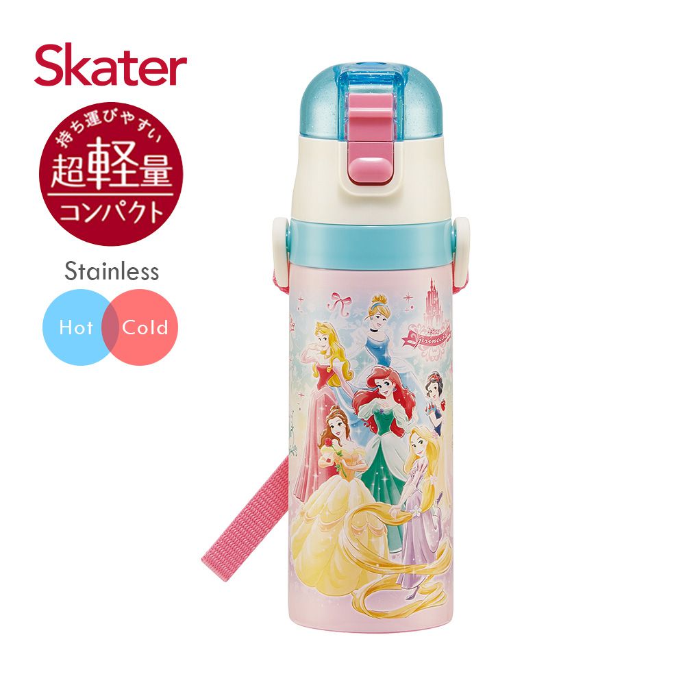 日本 SKATER - 兒童不鏽鋼直飲保溫水壺(470ml)-迪士尼公主Prom