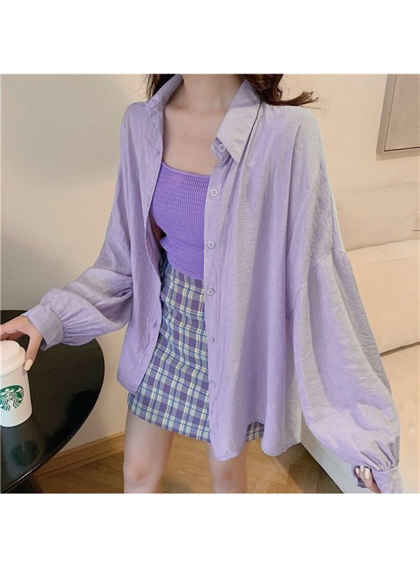 日本 GRL - 嫘縈混透膚澎澎長袖襯衫/薄外套-白