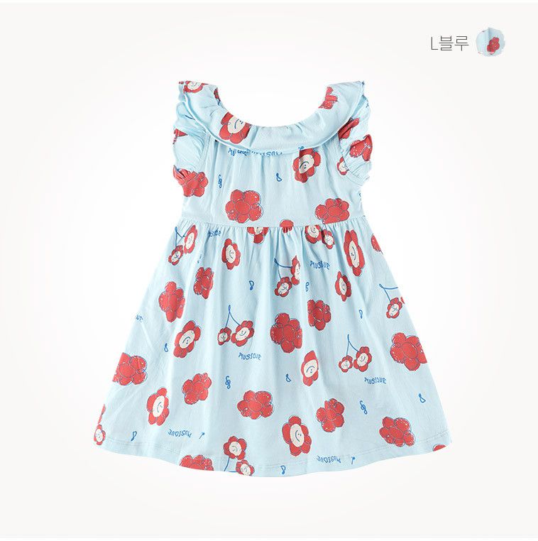 韓國 milk mile - 荷葉袖微笑花朵洋裝-象牙白