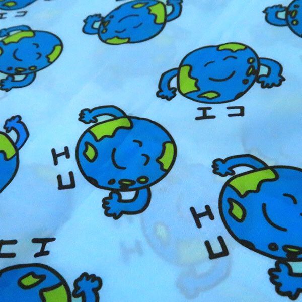 日本 OKUTANI - 童趣日文插畫便當平底折疊購物袋-環保愛地球-藍 (25.5x43x20cm)