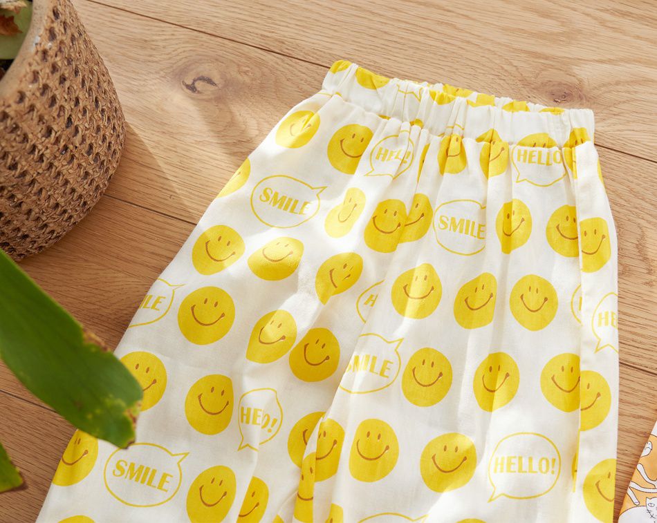 韓國 Bebezoo - 透氣純棉縮褲管防蚊褲-開心笑臉