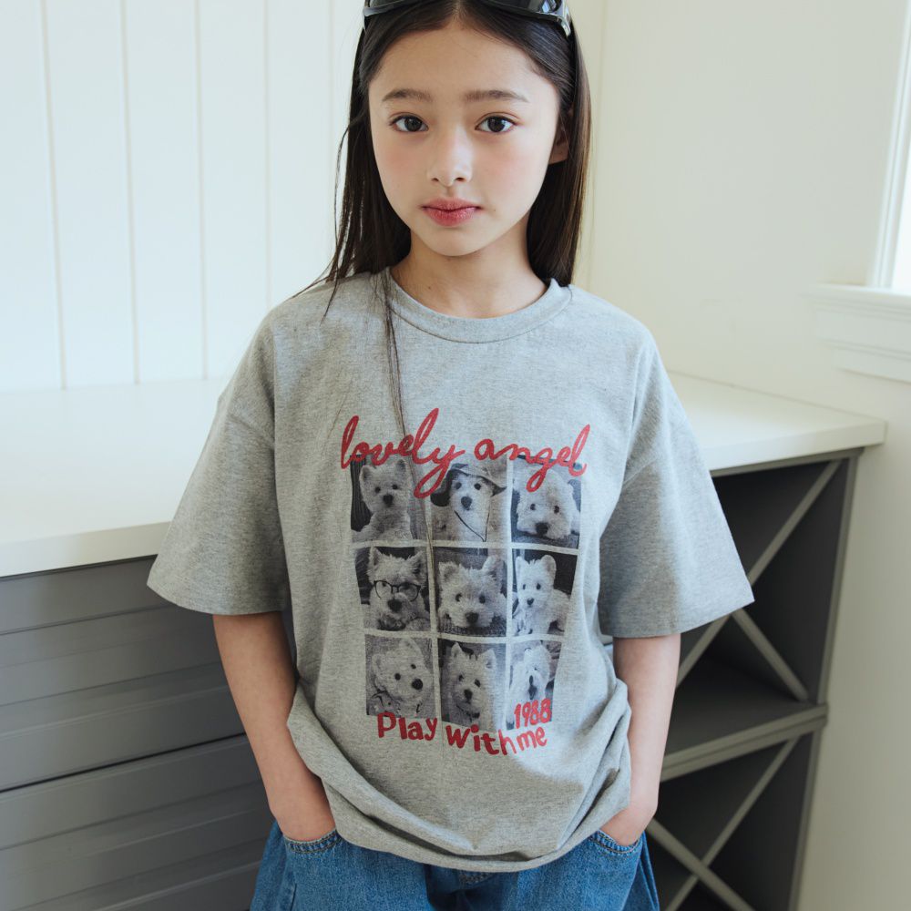 sm2 九宮格狗狗圖印純棉短袖上衣-灰