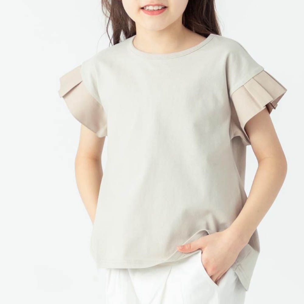 背後優雅摺邊袖上衣-灰棕