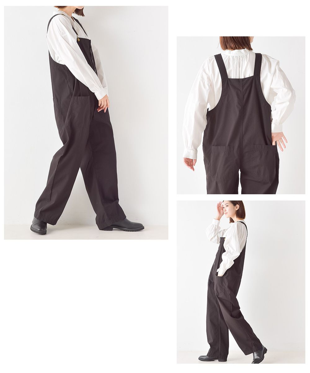 日本 OMNES - 定番工裝風質感吊帶褲-海軍藍