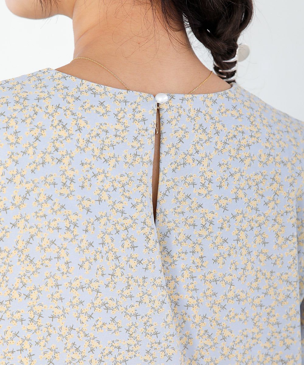 日本 Bab - 圓領碎花糖果袖洋裝-奶油白