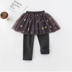 FANMOU - 加絨紗裙內搭褲-閃亮愛心-深灰