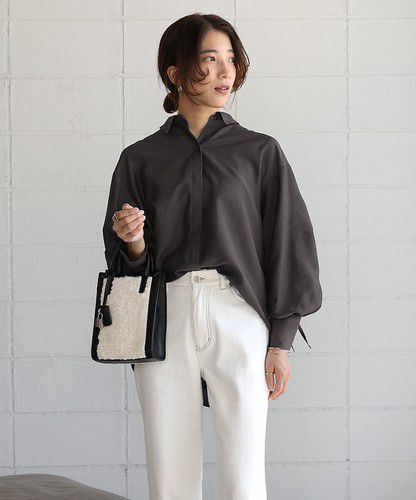 日本 Bou Jeloud - 個性抽繩設計長袖襯衫-淺墨綠