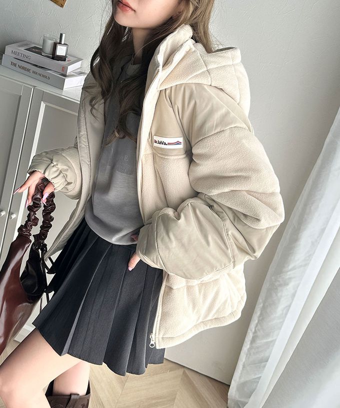 日本 Classical Elf - Java 時尚異素材鋪棉澎澎保暖外套-黑