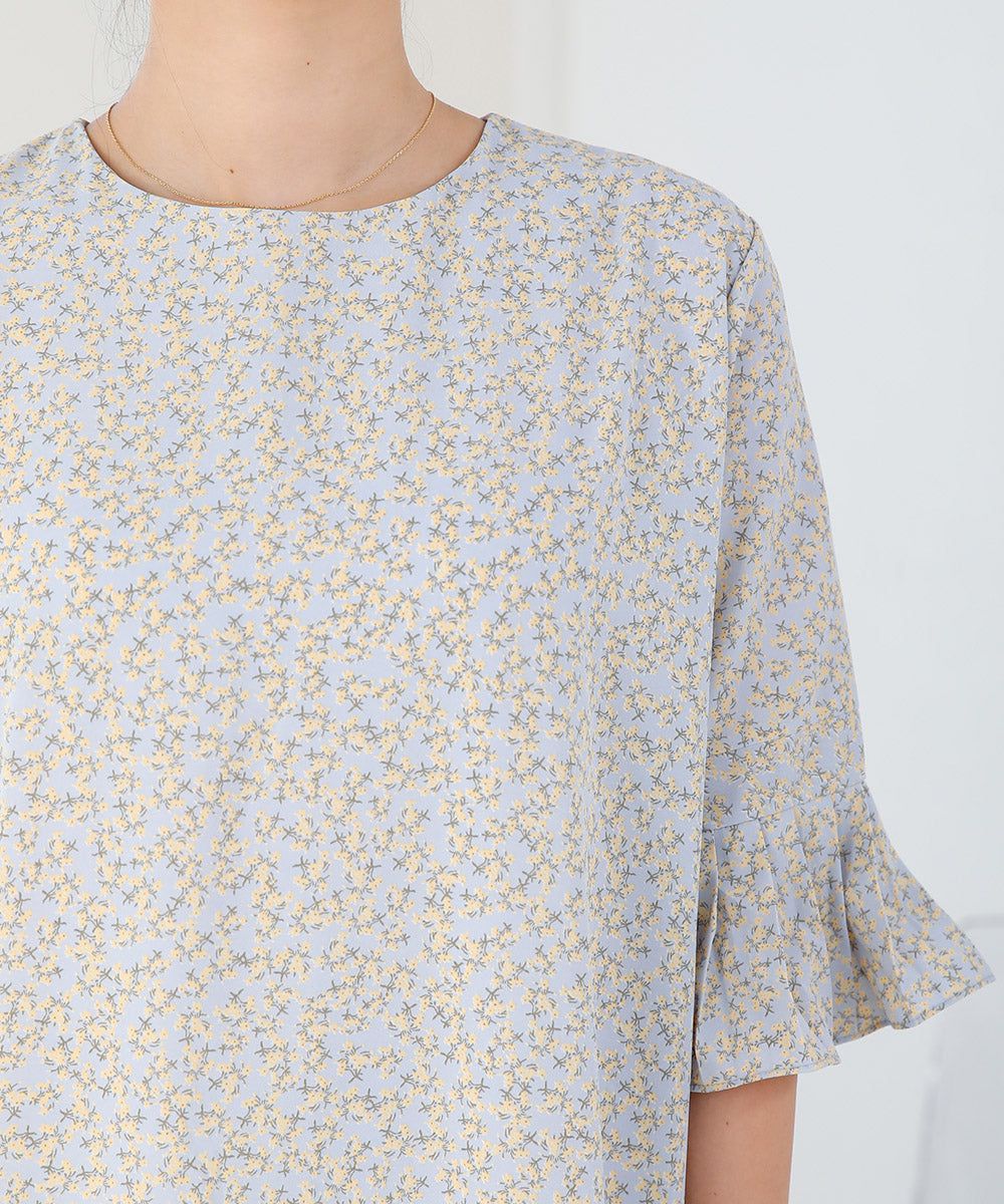 日本 Bab - 圓領碎花糖果袖洋裝-奶油白